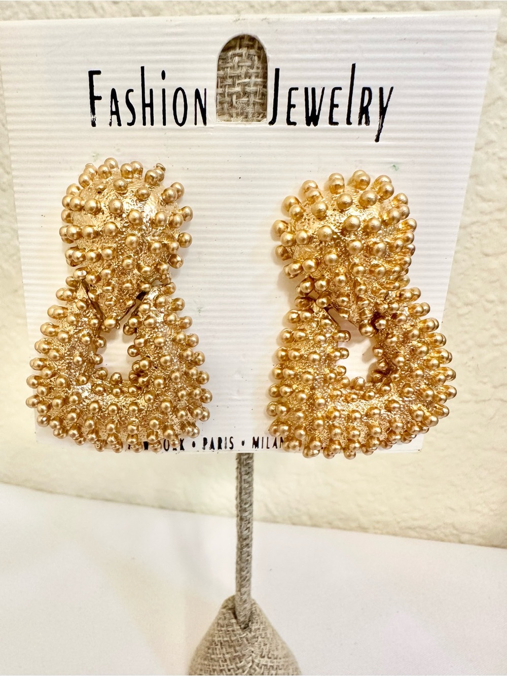 90s Vintage Gold Beaded Statement Drop Earrings